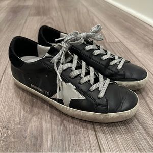 GOLDEN GOOSE Superstar metallic distressed leather and suede sneakers SZ 39.5